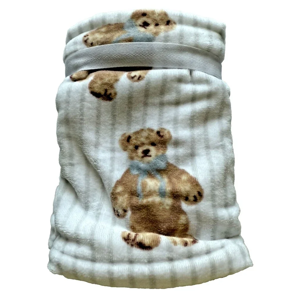 Deborah Connolly Teddy Bear Hand Towels Set of 2 Striped Soft Plush Bath Baby